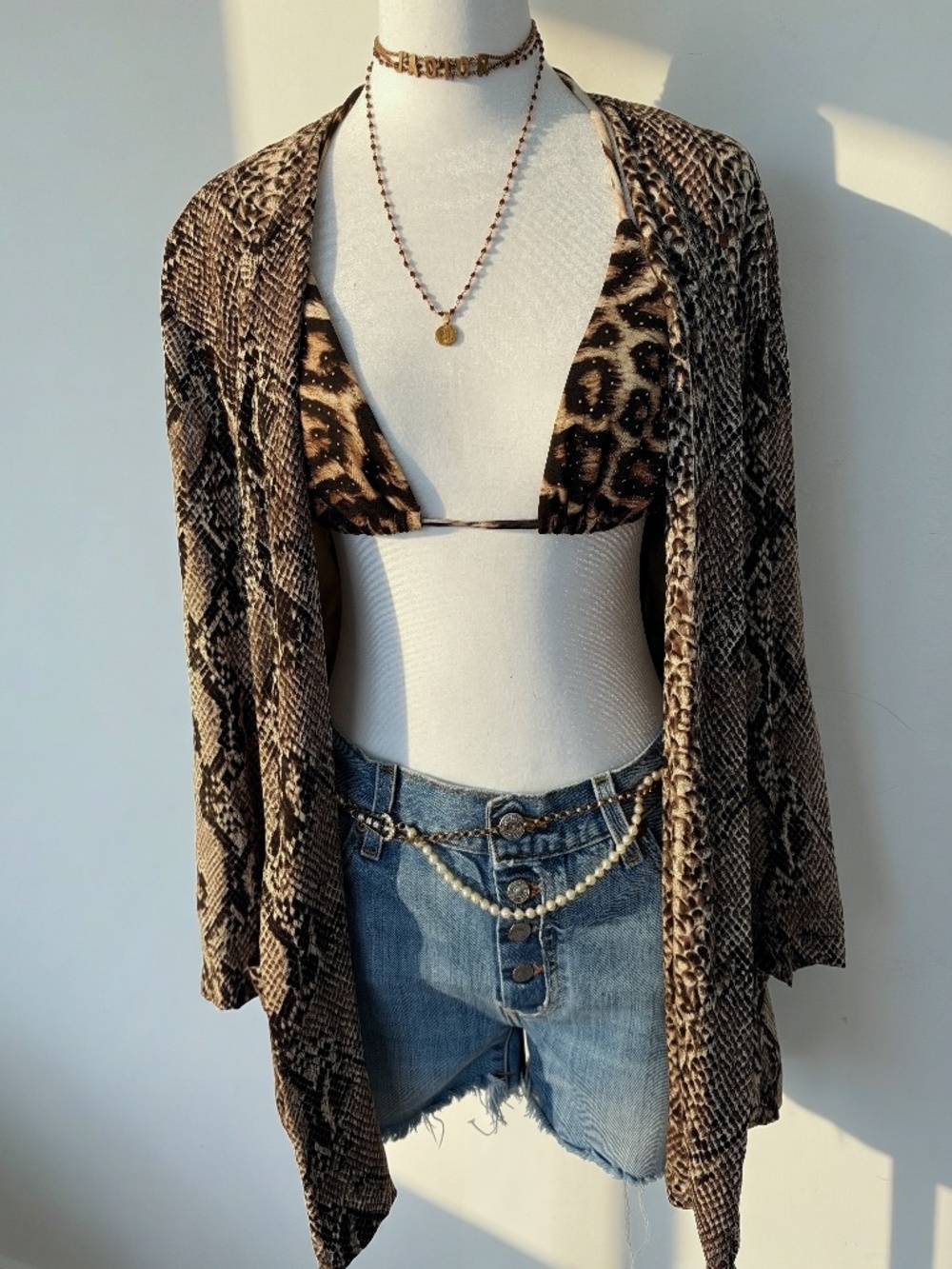 Flora Kung Vintage 100% Silk Python Print Kimono Jacket Size 6